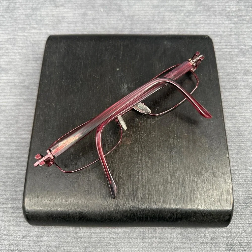 Revlon Burgundy Rectangular Eyeglass Frames Crystal Logo Accents Wine Red Metal